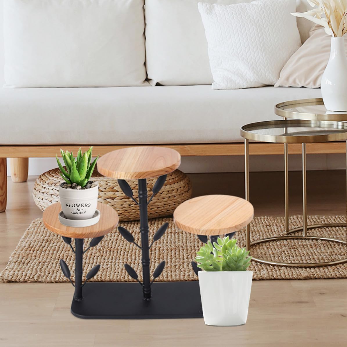 Espositore per Piante in Ferro e Legno Nero, Decorativo