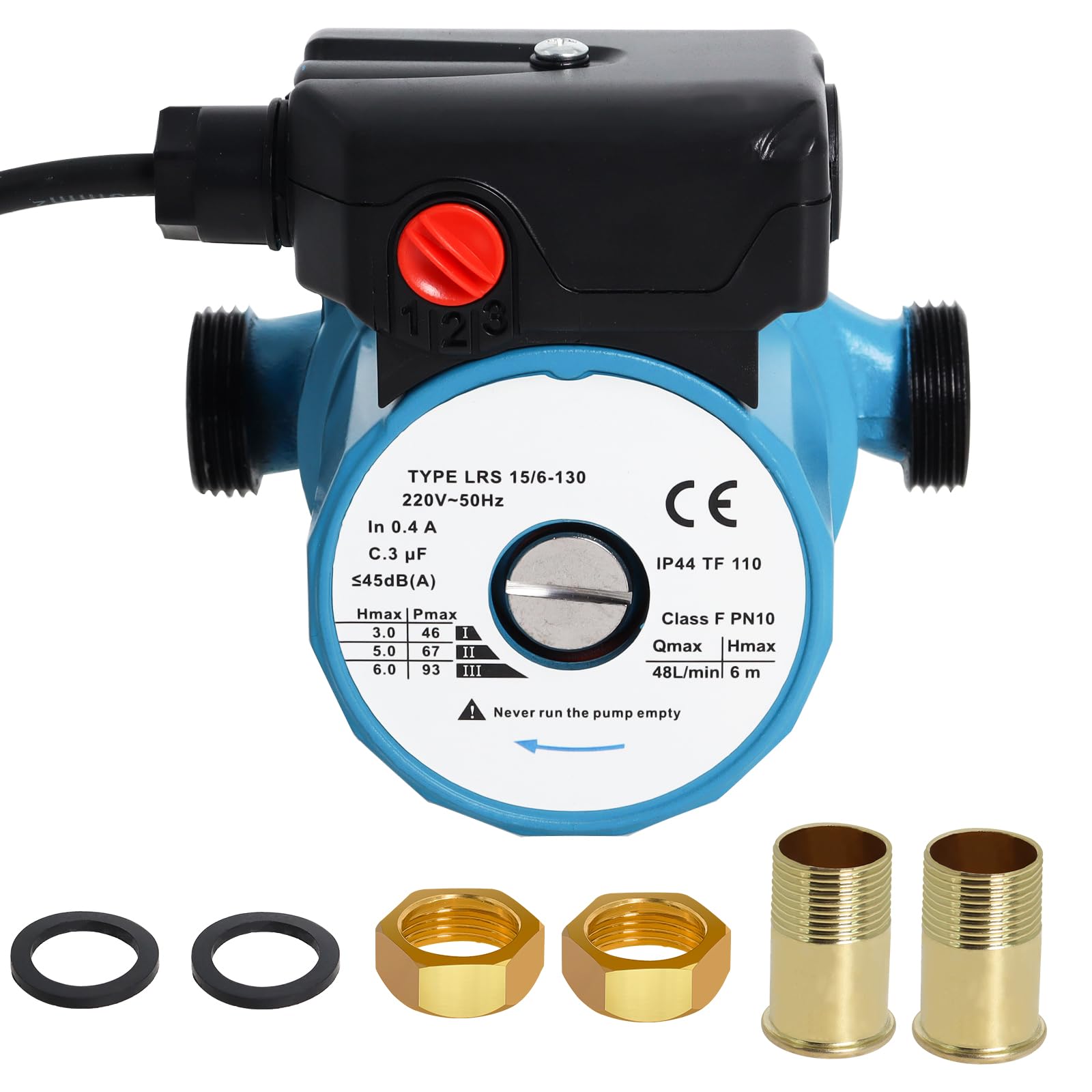 Gekufa Circulateur Chauffage LRS15/6-130, Pompe de Circulation 220V, Circulateur Eau Chaude Sanitaire à Trois Vitesses 46/67/93W, Circulateur Chauffage Central Max Tête 6m