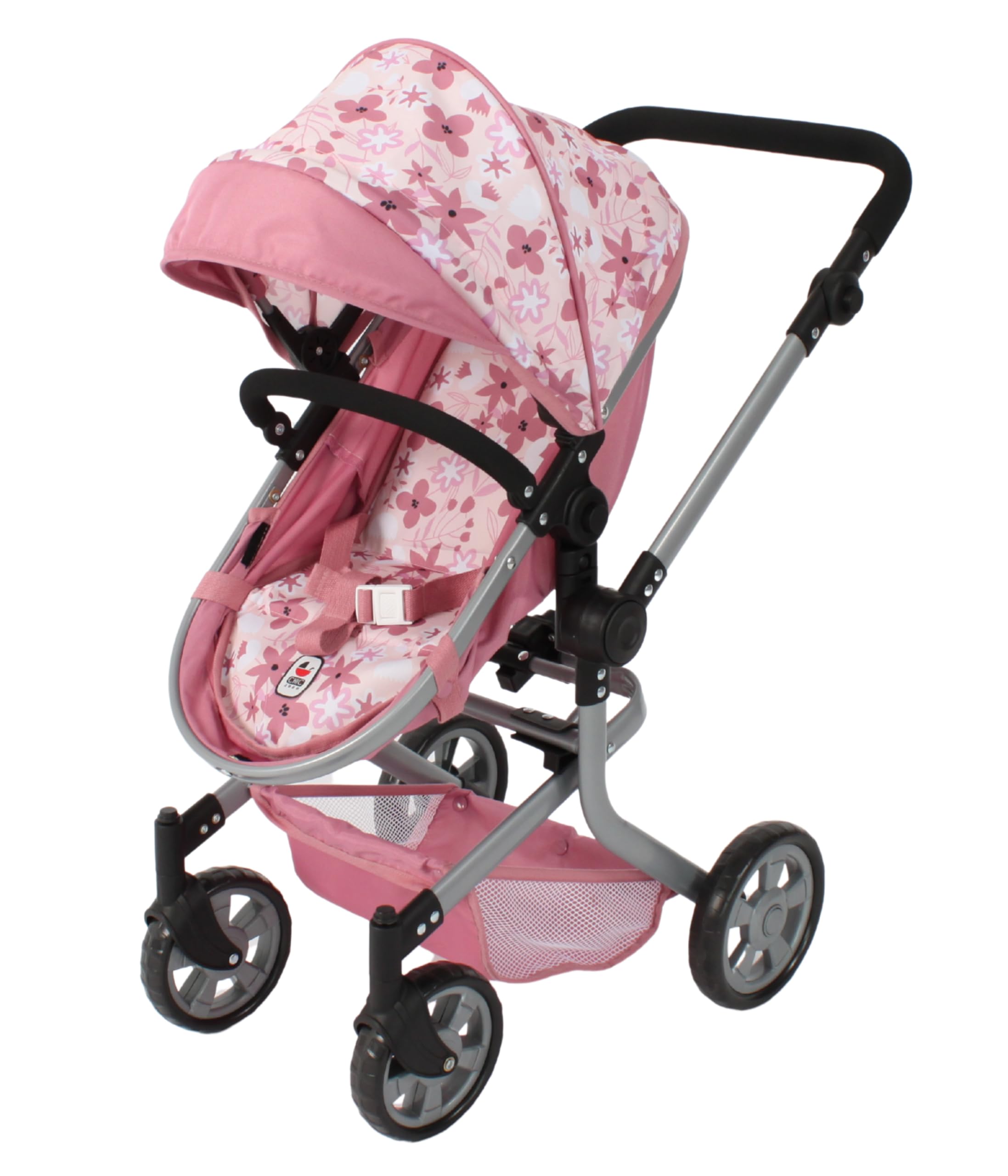 Bayer Chic 2000 Kombi-Puppenwagen Mika 2-in-1, faltbar, 47–80 cm | Mit Schwenkschieber, umsetzbarem Aufsatz und schwenkbaren Vorderrädern – für Puppen bis 52 cm und Kinder von 4–8 Jahren.