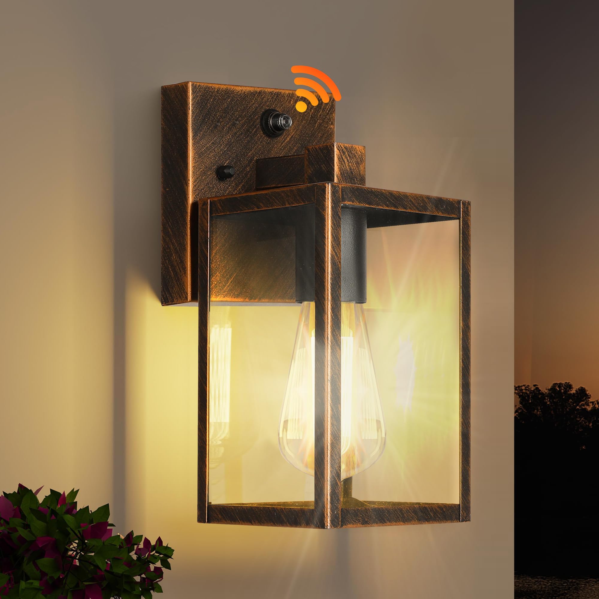 WIHTU Gold Dusk to Dawn Porch Lights Fixtures, Outdoor Lights for House, Outdoor Wall Lights Exterior, Waterproof Wall Sconce Lamp, Wall Lantern, Anti Rust Coach Lights for Doorway (Black Brush Gold)