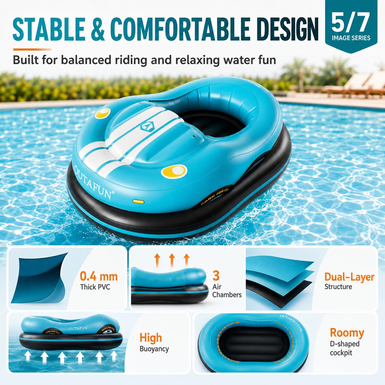 Elektrische Badeinsel mit Motor, aufblasbares Wasserboot für Erwachsene Blue | Entspanntes Cruisen, einfache Bedienung, Doppelschicht-Design, geräumiger Sitzbereich, schnelle Aufbewahrung