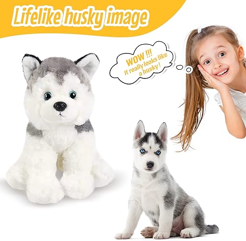 Miniatura 2 de BSTAOFY Perro de peluche realista Husky de 12 pulgadas, juguetes de peluche suaves adorables para cumpleaños, San Valentín, Navidad, festivales,