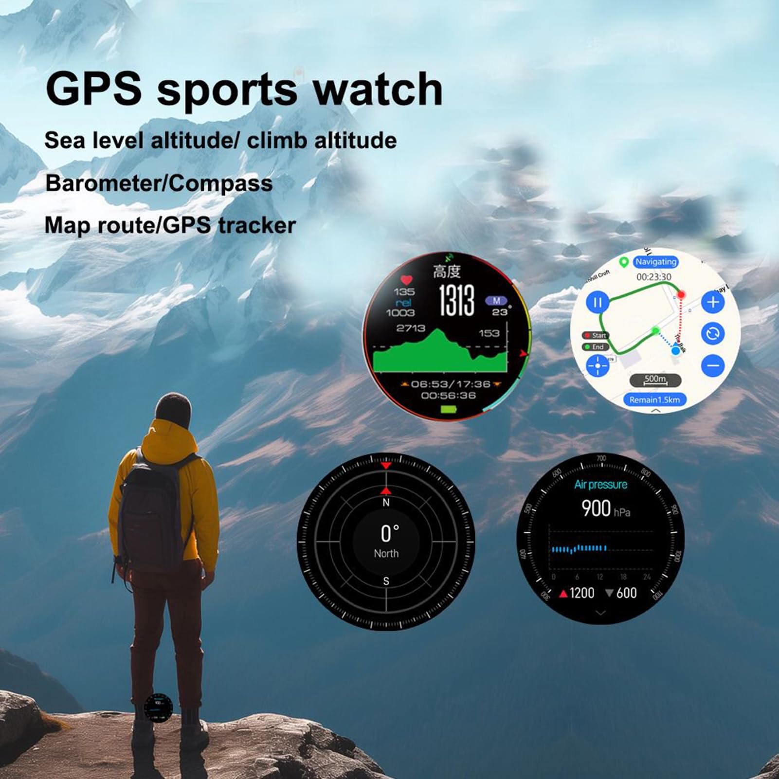 Orologio Sportivo Multifunzionale, per Uomo Donna (argento+nero) | Custodia in Lega di Zinco Batteria da 500 MAh 15 Giorni di Utilizzo Mappa Offline Monitoraggio del Sonno Quadranti