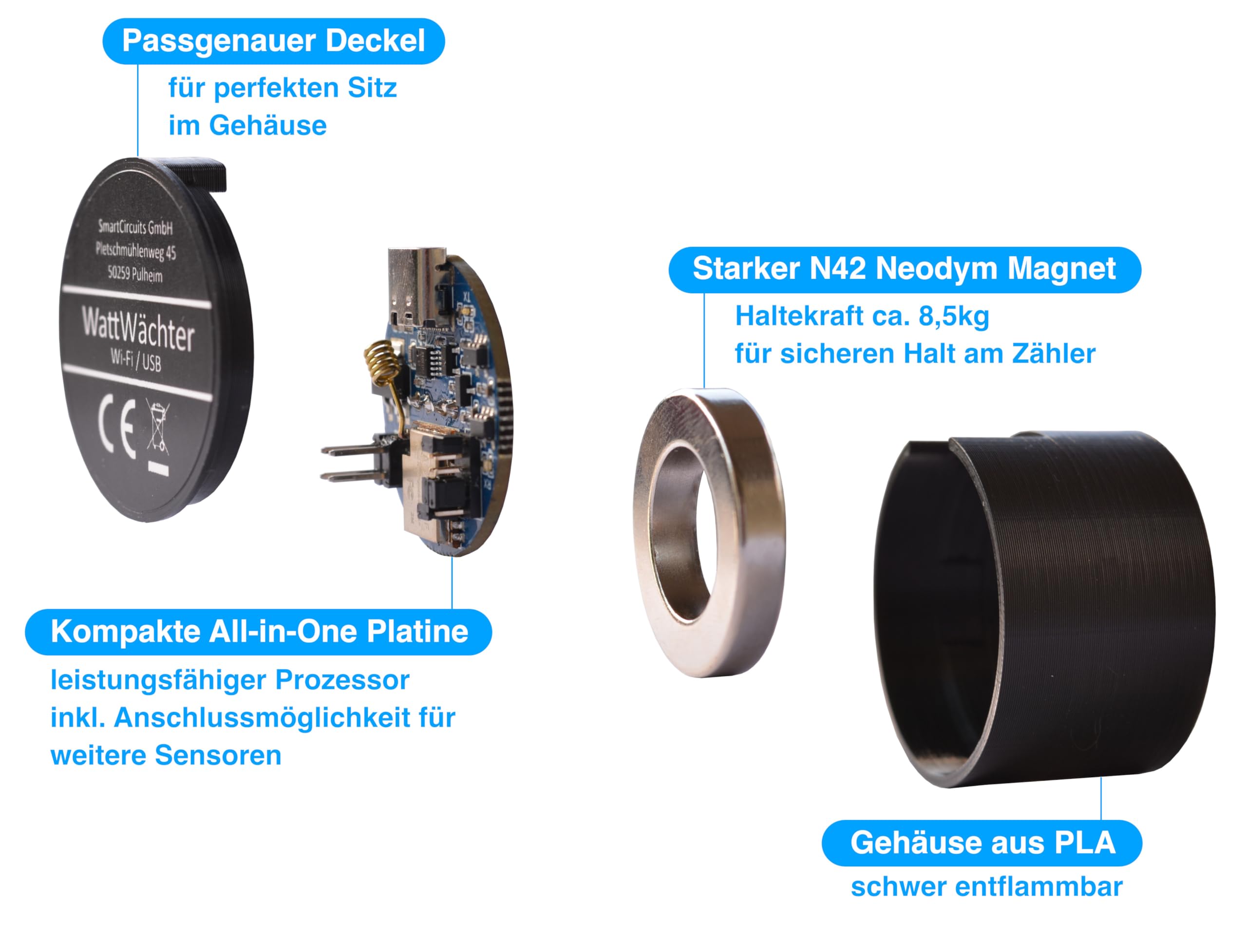 WattWächter - Cabezal de lectura por infrarrojos (Wi-Fi/USB, para contador de electricidad/SmartMeter/EHZ, Tasmota preinstalado, Wi-Fi, contador de cuentas)