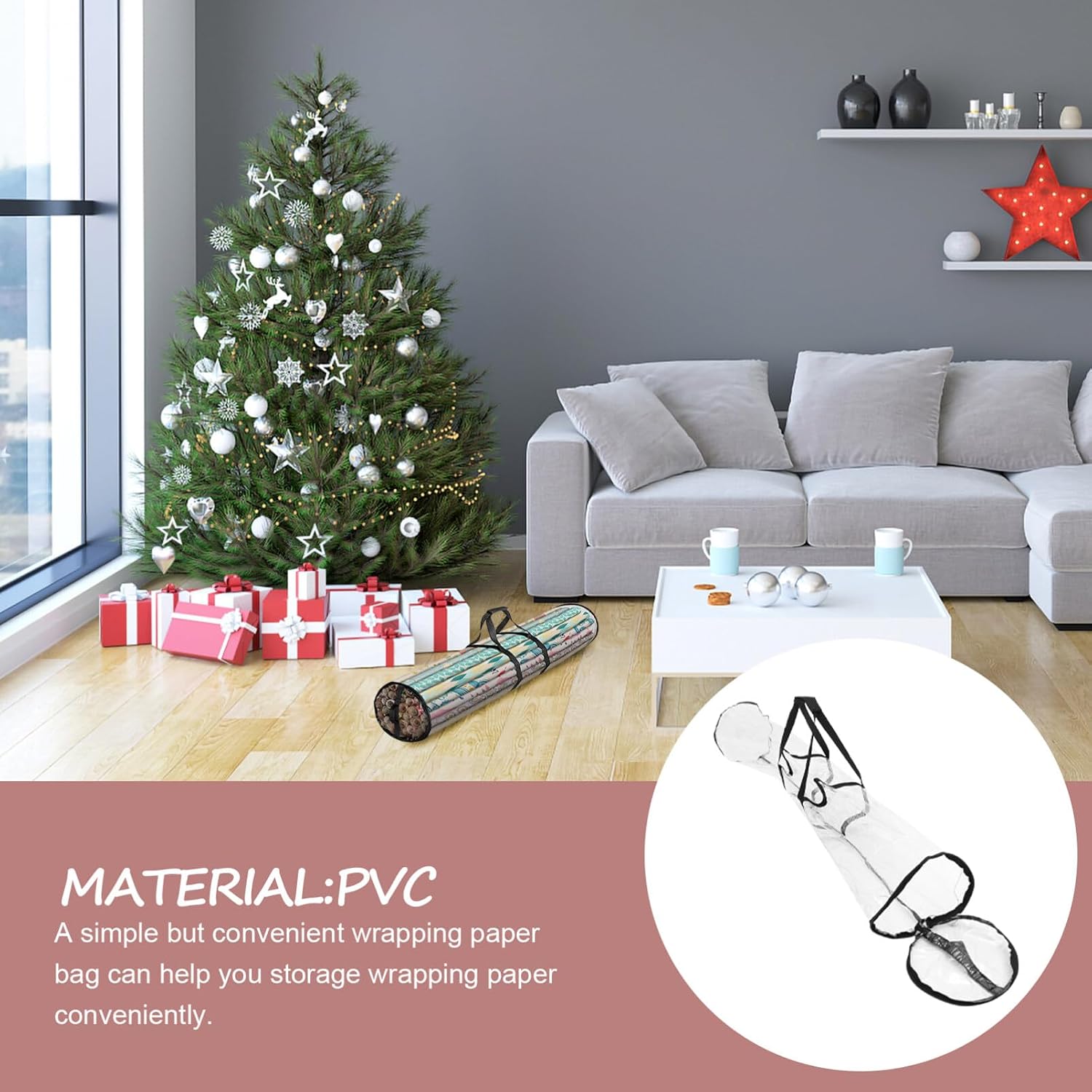 Alipis Christmas Wrapping Paper Storage Bag PVC Reusable Xmas Organizer