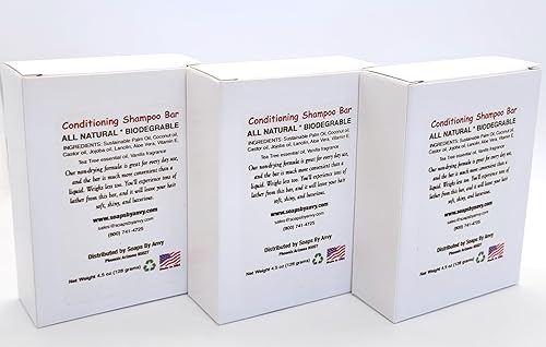 Miniatura 5 de Barra de champú acondicionador, jabón vegano natural hecho a mano con aceite de coco, árbol de té y vainilla, paquete de 3 para cabello y cuerpo