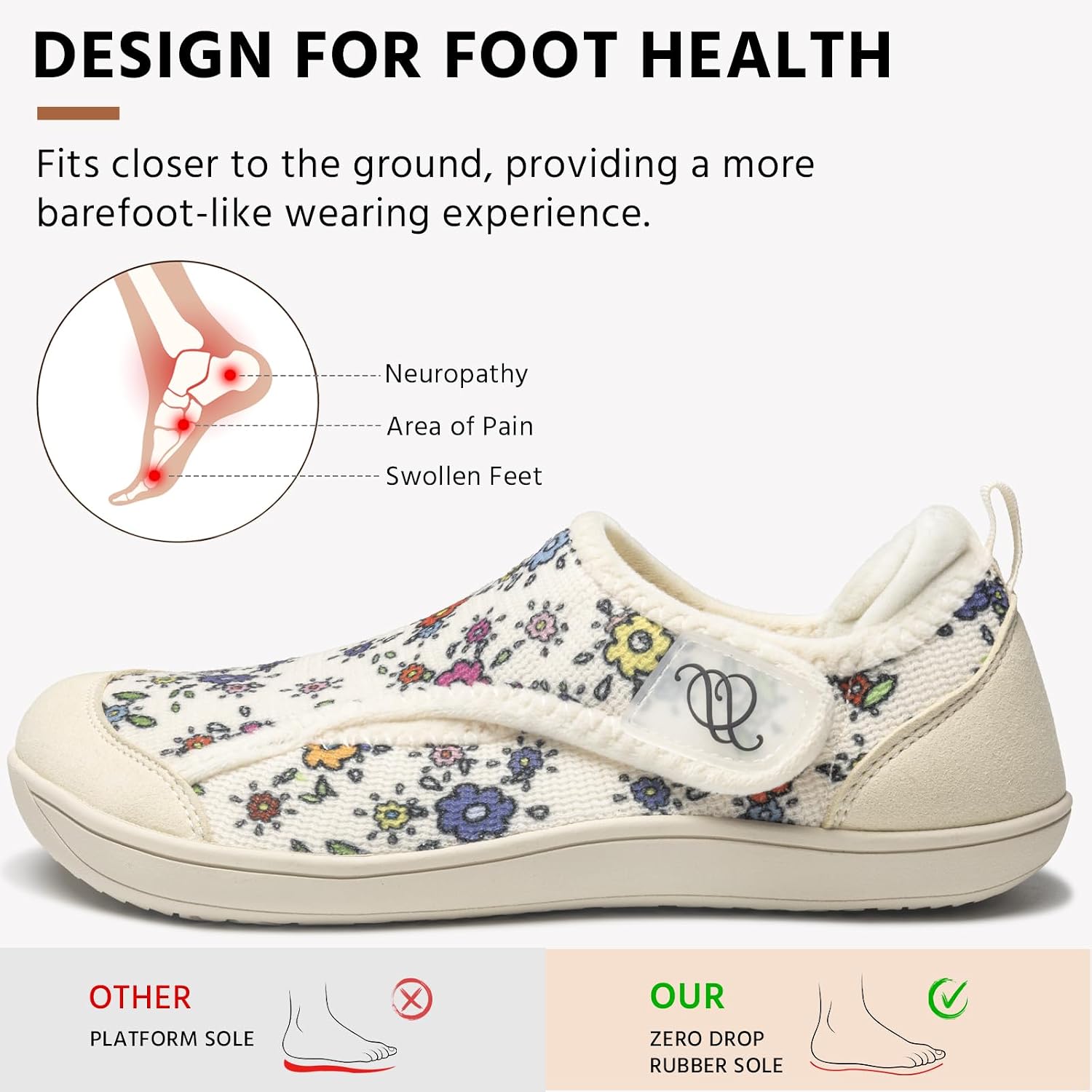 Comfortable Wide Diabetic Shoes for Women Mes,Barefoot House Shoes Slippers for Women Indoor Outdoor,Adjustable Zero Drop Edema Shoe for Neuropathy, Breathable Nursing Shoe Wide Width Casual Sneakers