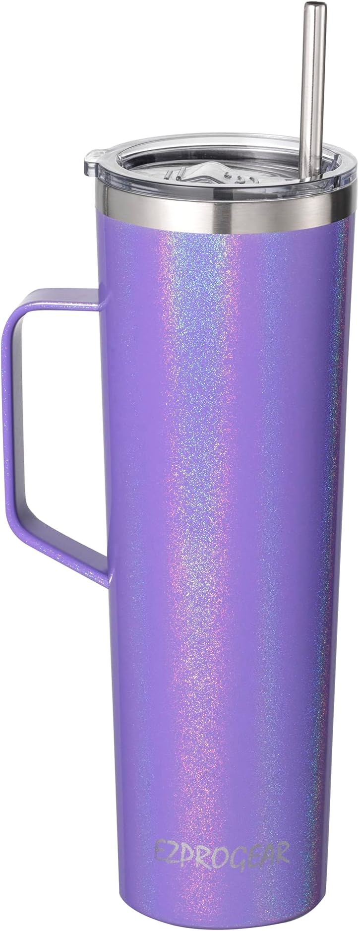 34 oz Stainless Steel Coffee Mug with Handle Double Wall Insulated Cup for Travel, Camping (Glitter Violet)