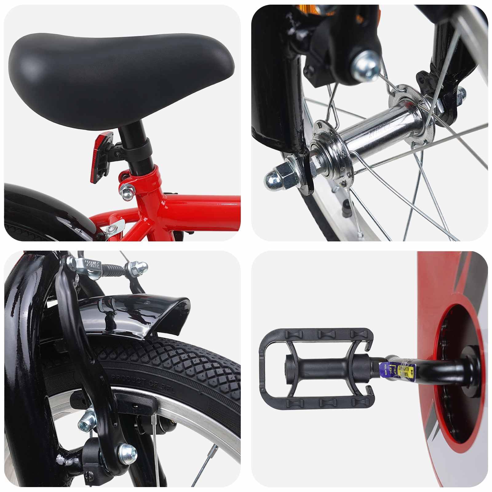 Bicicleta infantil en pulgadas negra con marco de acero, manillar ajustable y asiento para 2-4 años, con freno, timbre y guardabarros para aventuras al aire libre, peso ligero y fácil
