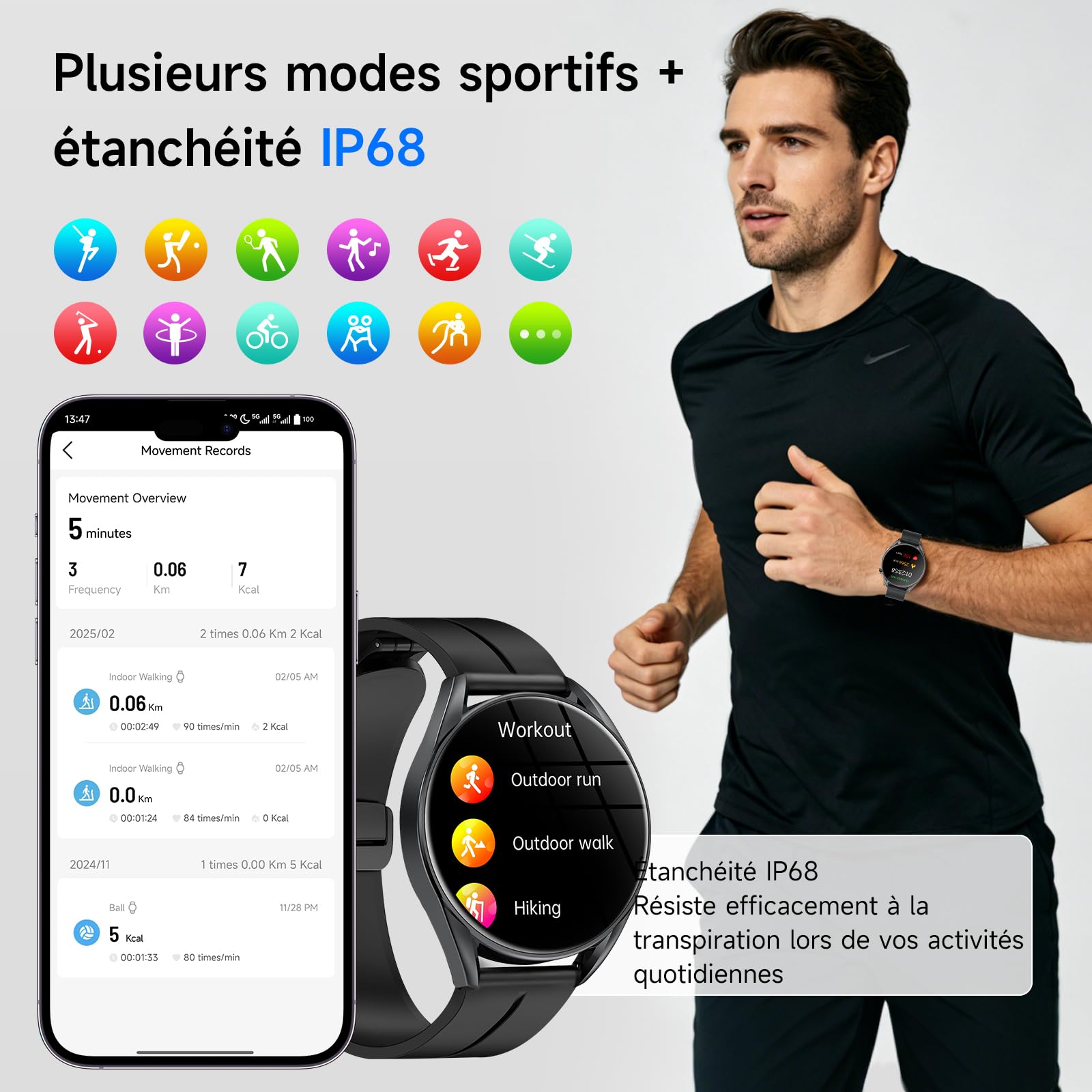 Marsyu Montre Connectée avec ECG/HRV/IMC/SPO₂/Sommeil, Sport Santé 24h IP68