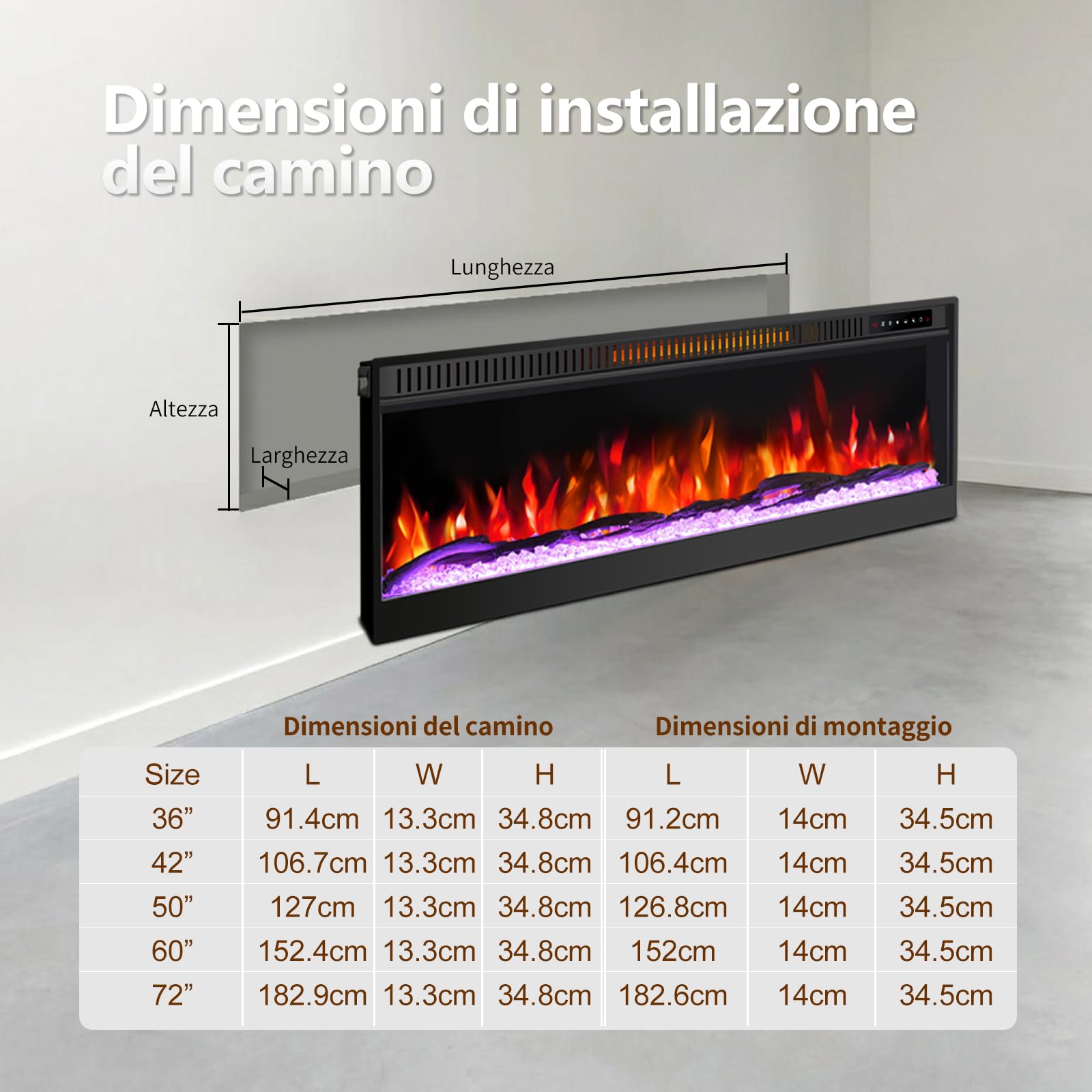 Camino elettrico da 50 pollici 127 cm 3D effetto fiamma telecomando senza batteria