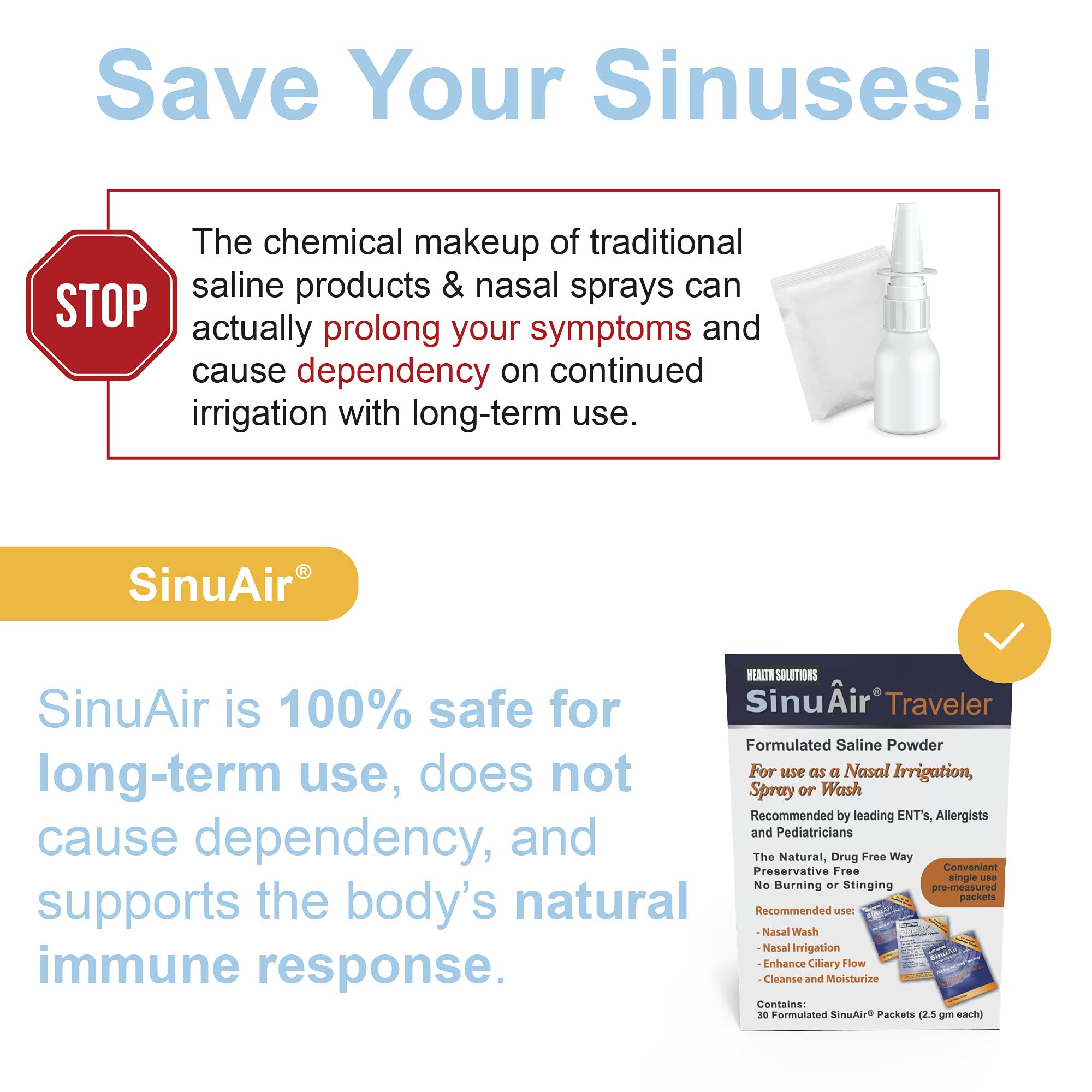 SinuAir Traveler Saline Packets - Sodium Chloride with Potassium & Calcium, Salt Solution Powder Refill Packs for Nasal Irrigation Machine — Amazon image 4
