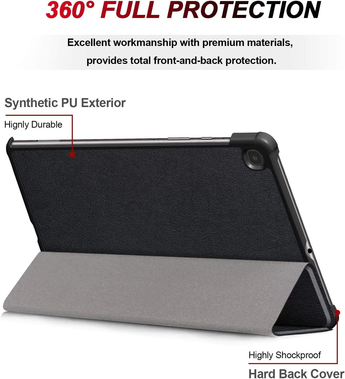 Tablet in a protective case showing drop, dust, and scratch protection