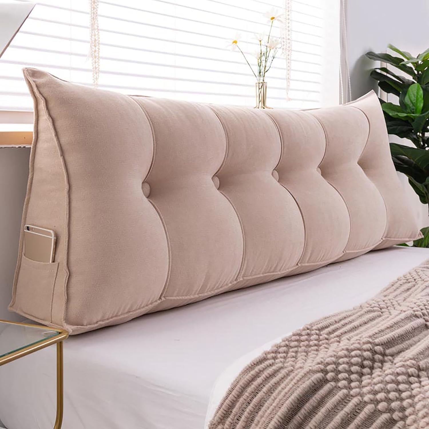 ZLZNX Triangular Headboard Cushion Soft Pillows for Beds Sofas Back Lumbar Bolster Support Pillow Washable Bedroom Wedge Cushions,02,120x20x50cm