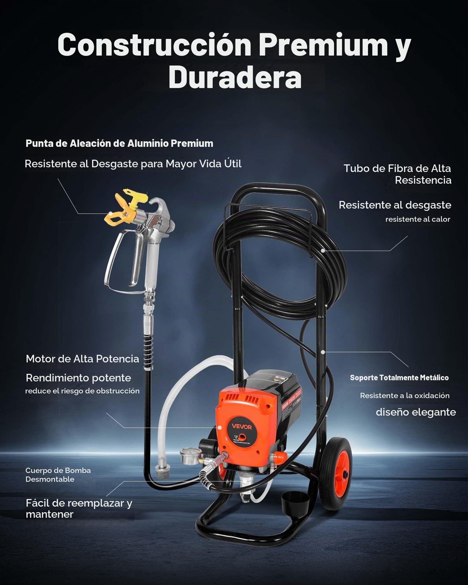 VEVOR Pulverizador de Pintura sin Aire 900 W 3300 PSI, Máquina de Pintura Airless con Carrito, con Cepillo de Limpieza, Manguera, Tubo de Extensión, Boquillas, para Pintar Exteriores, Interiores