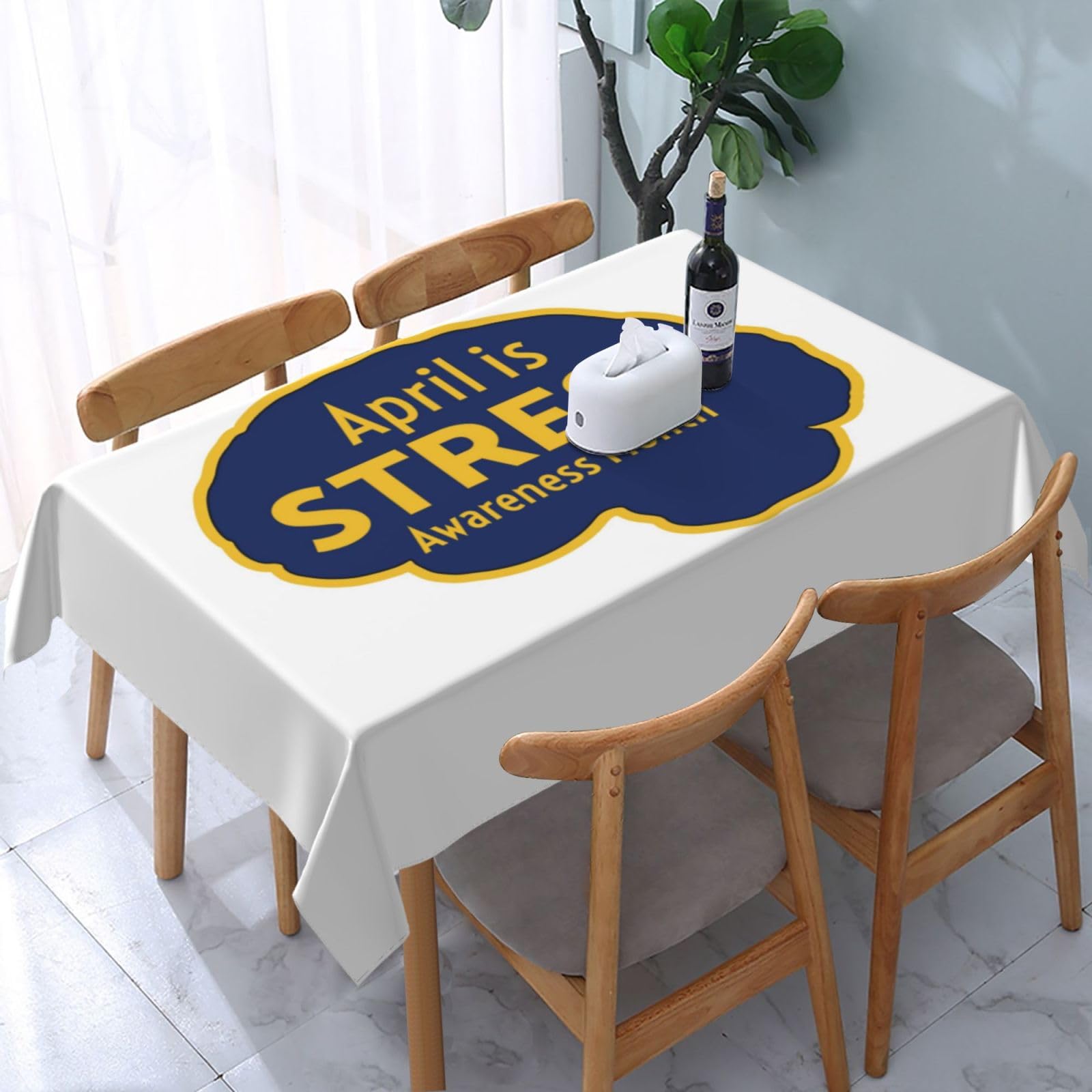 JunHeArt Stress Awareness Month Tablecloth Rectangle Table Cover Washable Table Cloths Decor For Kitchen 54" X 72"