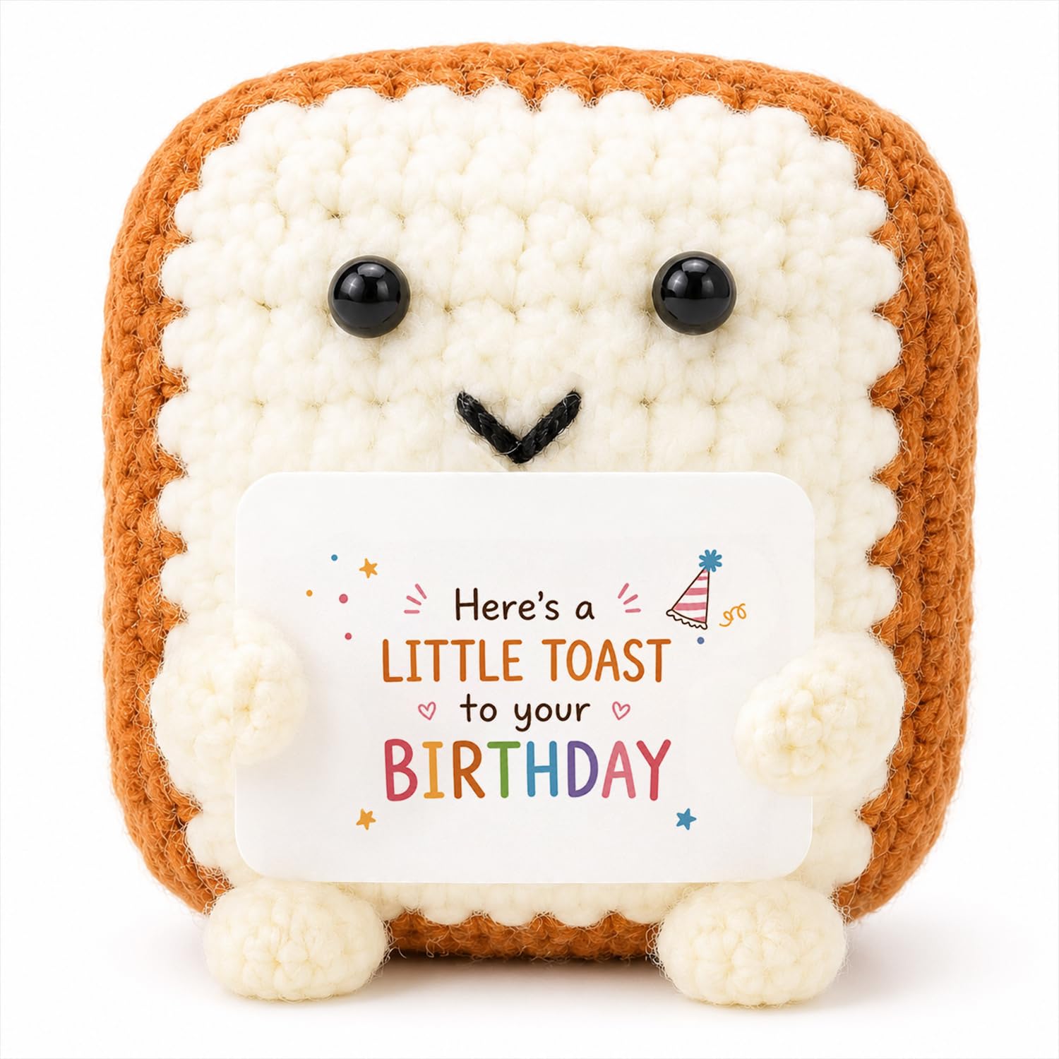 Aruigu Funny Birthday Gifts for Women Men, Handmade Crochet Toast with Card