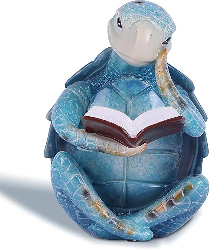 Figura decorativa de resina de lectura de tortuga marina  Estatua de decoración temática de jardín de playa costera para el hogar, sala de estar,