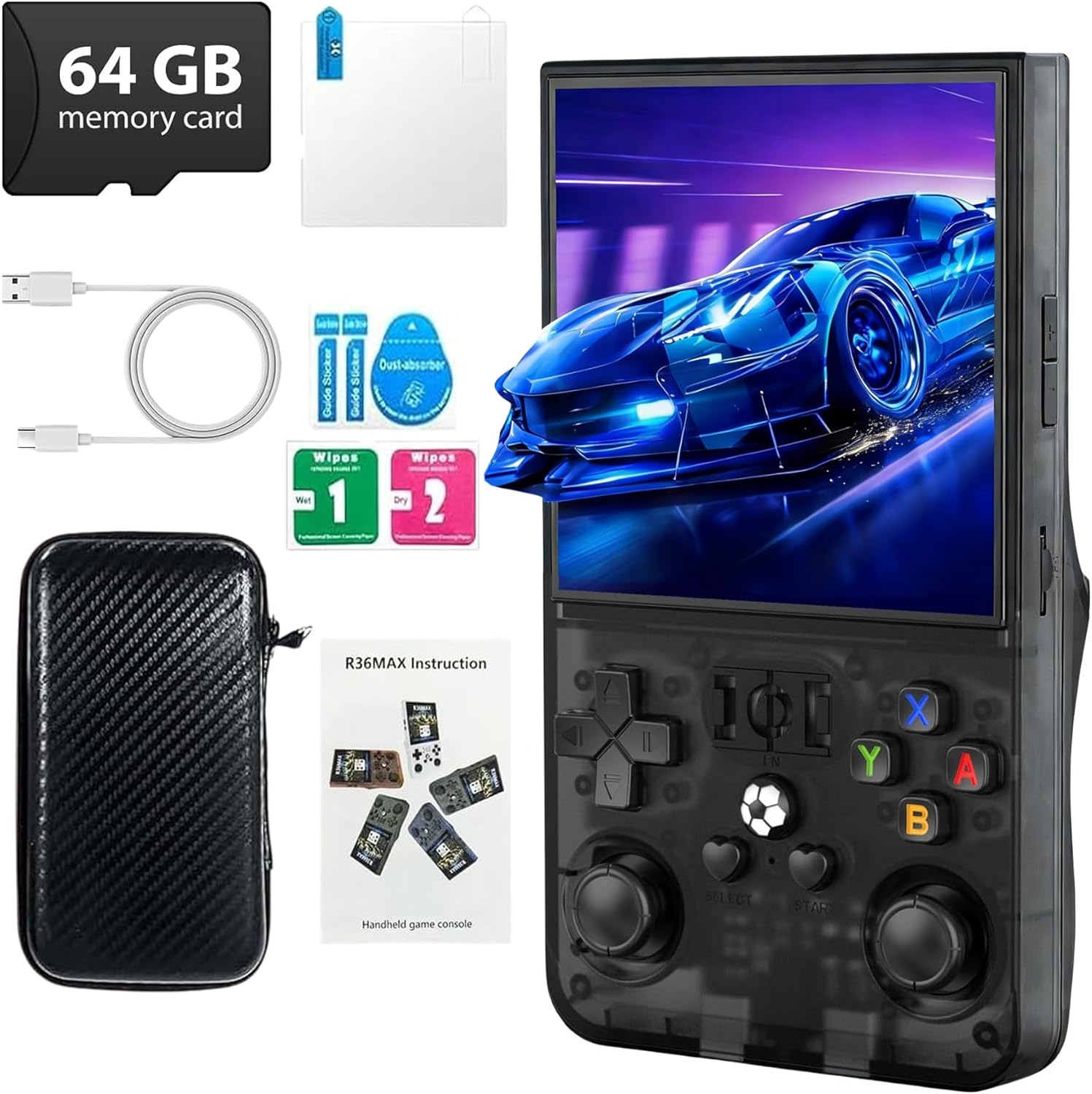 R36MAX Retro Handheld Game Console, 4.0 Inch IPS Screen 720x720, 64GB Built-in 18,000+ Classic Game, 4000mAh Battery Portable Hand Held Retro Gaming Console with Open Source Linux System (Black 64GB)