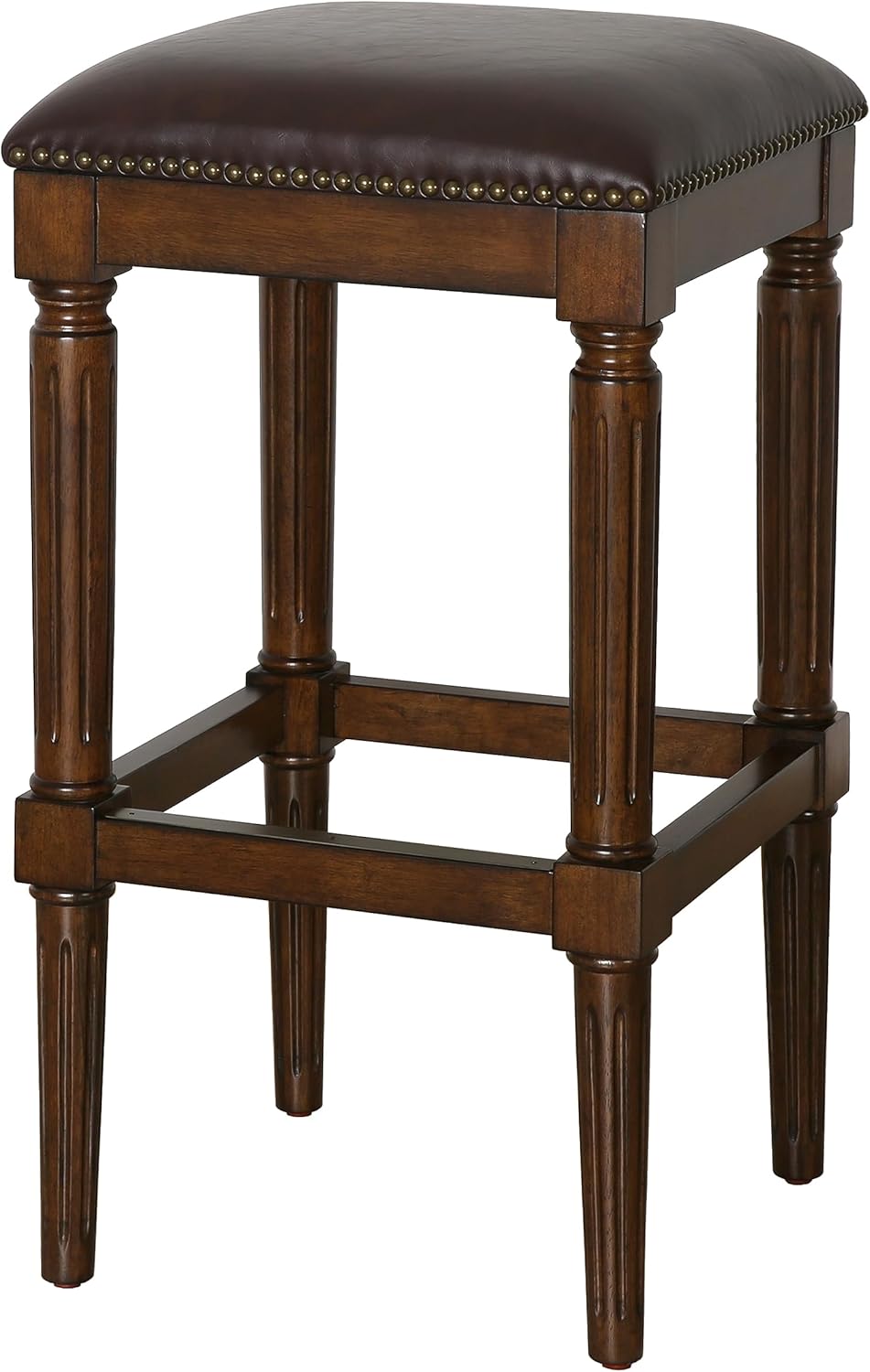 New Ridge Home Goods Manchester 31" H Square Wood Bar Stool, Distressed Walnut