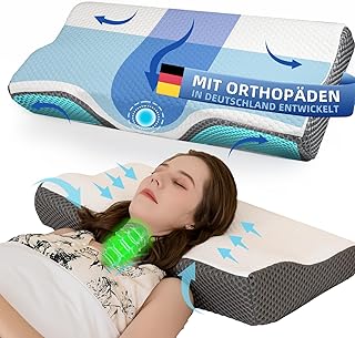 IDEA Nackenkissen Kopfkissen Nackenschmerzen, Memory Foam Orthopädisches Kissen für Seiten, Rücken& Bauchschläfer, Ergonomisches Kopfkissen Testsieger (62 * 34.5 * 12/8CM)