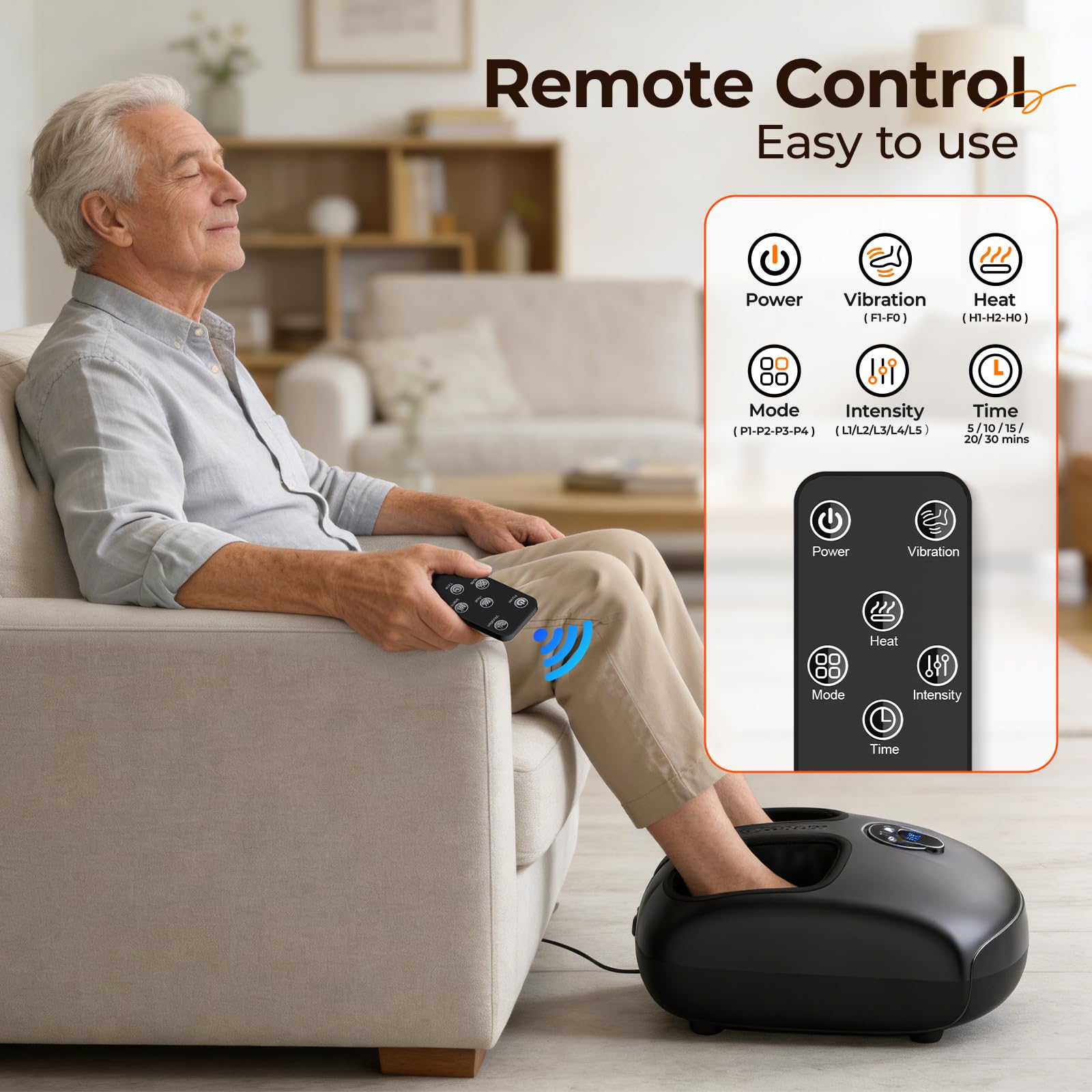 HTM Masajeador Eléctrico de Pies Shiatsu con Calor, Amasamiento Profundo, Rodillos 3D y Compresión de Aire para aliviar la fatiga de los pies – Idea de Regalo para Hombre y Mujer