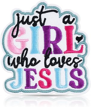 Just a Girl Who Loves Jesus Patch, Cute Colorful Embroidered Iron On Christian Faith Patches for Backpack Jacket Tote Bag Hat Jeans, Sweet Macaron Inspirational Religious Gift for Women Girls