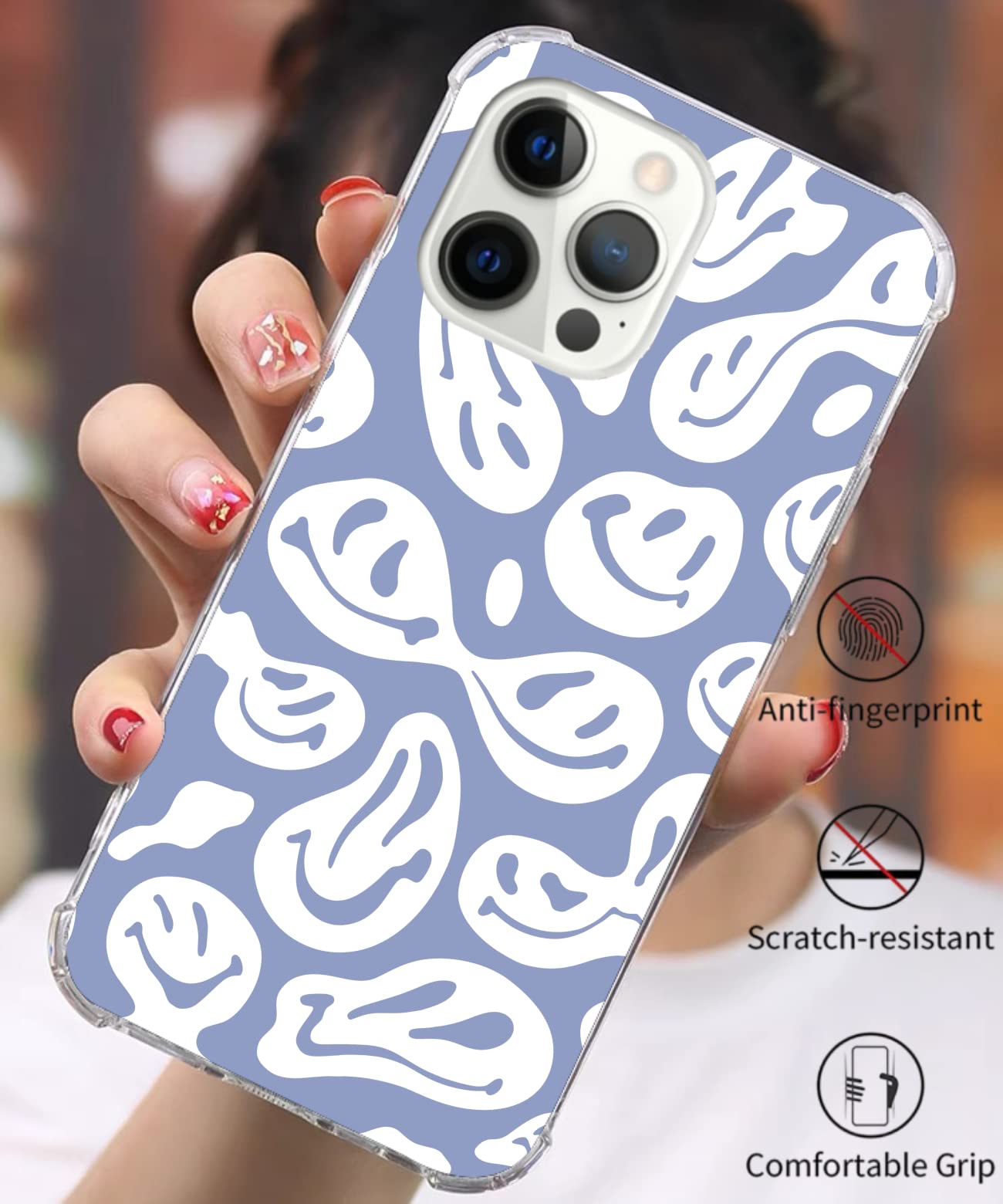 Coole Blaue Trippy Smiley Hülle Für IPhone 15 – Süß, Transparent & Stoßfest
