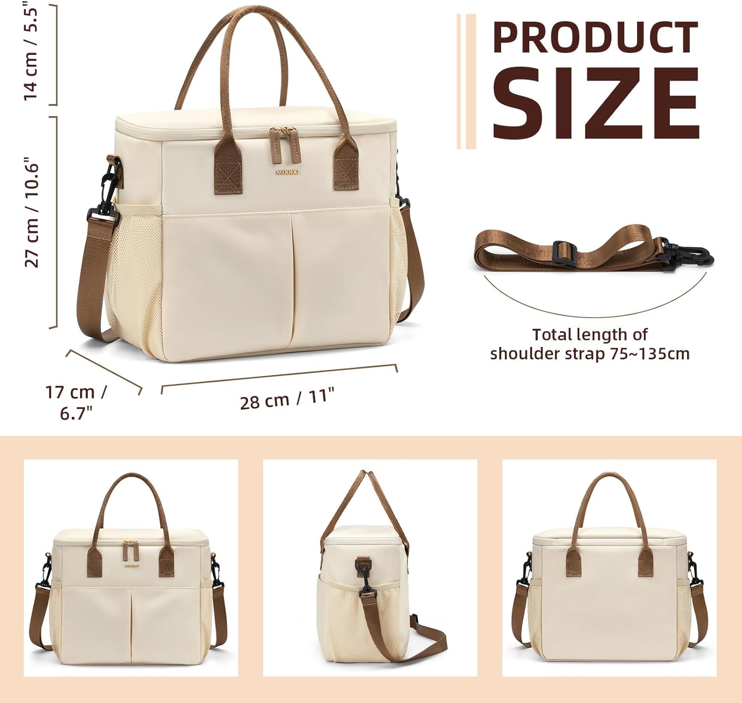 Large Insulated Lunch Bags for Women Men Adult Lunch Box with Shoulder Strap for Work,Picnics,Outings (Beige) - Image 6