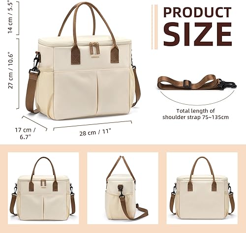 Miniatura 6 de Loncheras grandes aisladas para mujeres y hombres adultos con correa para el hombro para el trabajo, pícnics, salidas (beige)