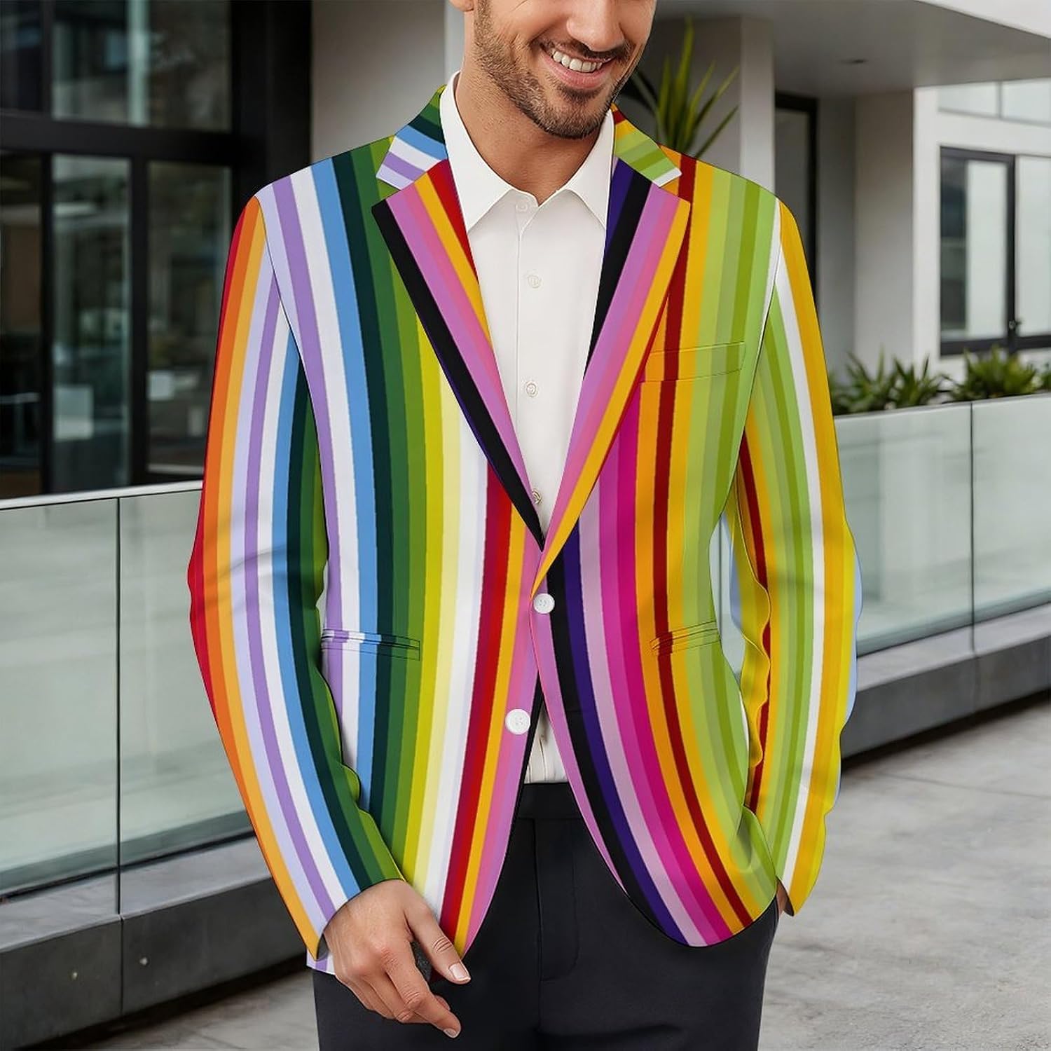 Colorful Vertical Stripes Men's 2 Button Blazers