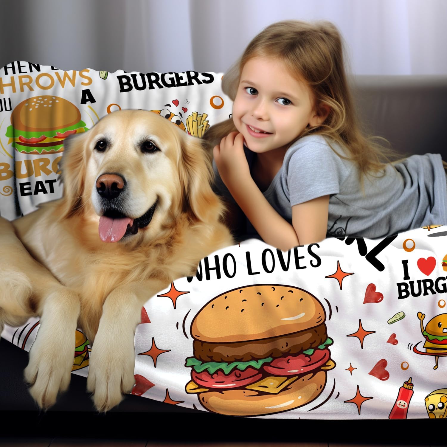 Burger Blanket Gifts for Burger Lovers,Hamburger Accessories Stuff Funny Throw Blankets,Hamburger Themed Gifts for Women Girls Teens 50"X40" - Image 3