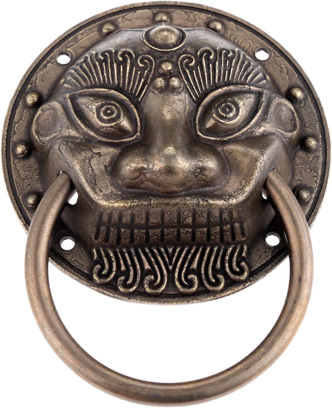 1Pc VintaLion Head Pulls Brass Drop Ring Door Knocker Drawer Knob Cabinet Dresser Handle Door Furniture Hardware - (Color: 5.8cm B)