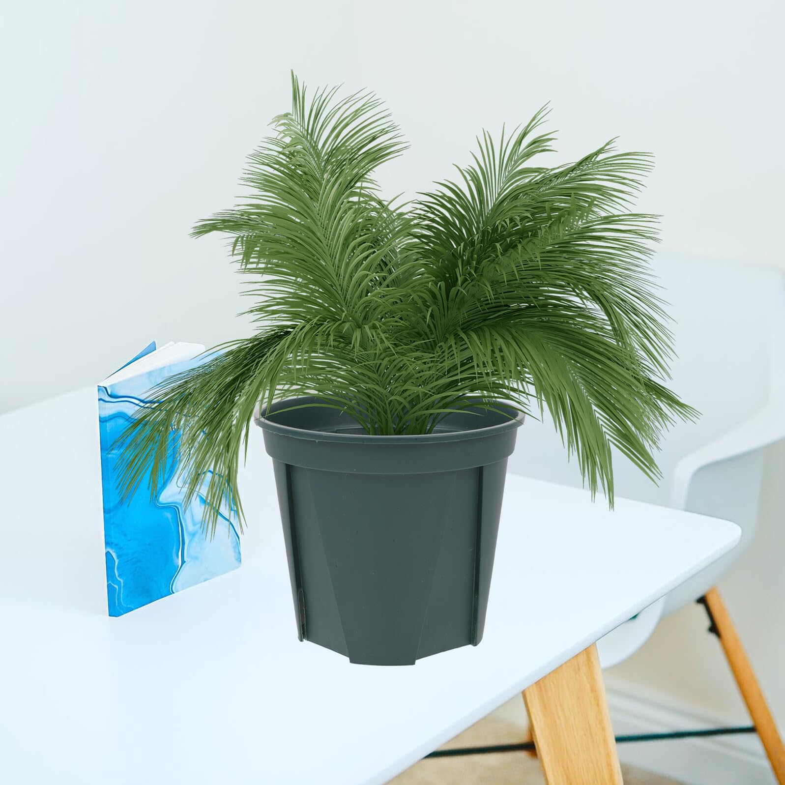 COLLBATH 5 Pièces Lot de Pots de Fleurs Plastique Vert Contrôle des Racines Modèle Jardinières Rondes Durables pour Balcon et Intérieur Pots pour Plantes et Jardinage