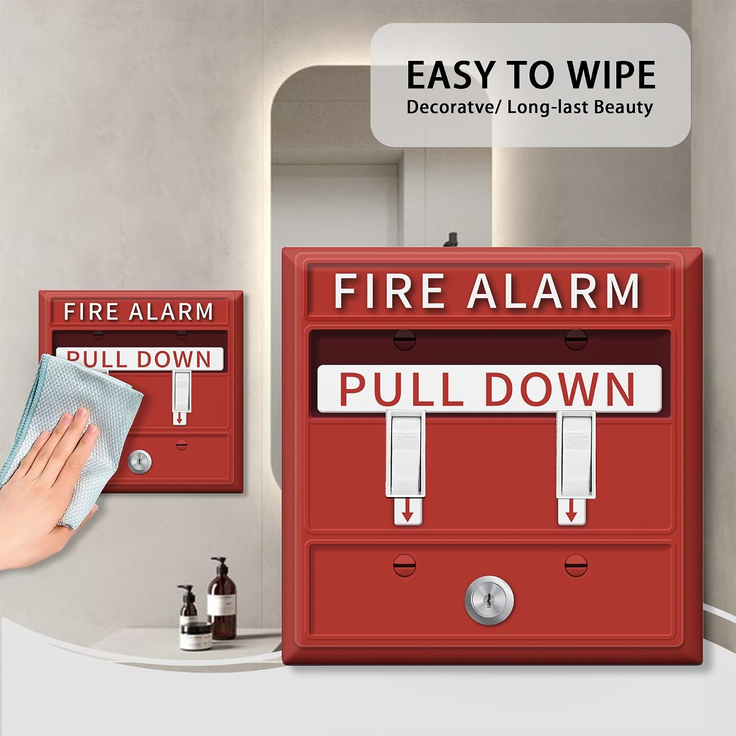 Fire Alarm Funny Cool Light Switch Cover Plate Decorative Double Toggle Wall Plates 2 Gang Lightswitch Cover for Bathroom Bedroom Kitchen Home Decor Outlet Covers image 4