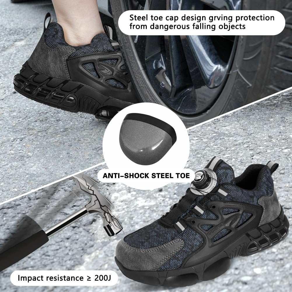 OFFCUP Męskie buty ochronne, buty ochronne, buty robocze ze stalowym noskiem, buty robocze, lekkie, wygodne, buty robocze, przemysłowe, trampki, antypoślizgowe, amortyzacja wstrząsów, zamek górski