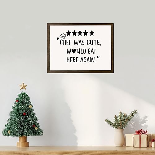 Miniatura 4 de GUTTATY Divertido arte de pared de cocina enmarcado, cartel con texto en inglés "Chef Was Cute Would Eat Here Again", bonitas imágenes de cocina,