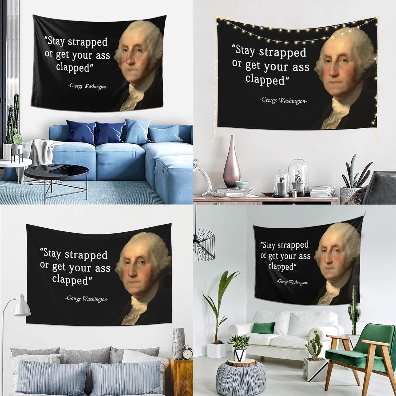 Stay strapped or get your ass clapped Flag 3×5 Ft Funny Flags Tapestries Polyester Banner with Four Grommets for College Dorm Room Wall Decor 36 * 60in Gifts, Black