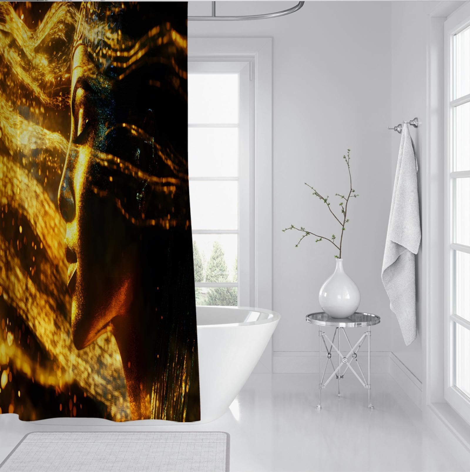 Cortina de Ducha fantasía misteriosa Golden Goddess Cortina de baño Lujo Juego Cortinas de Ducha Tela Lavable a máquina con 12 Ganchos 240x180