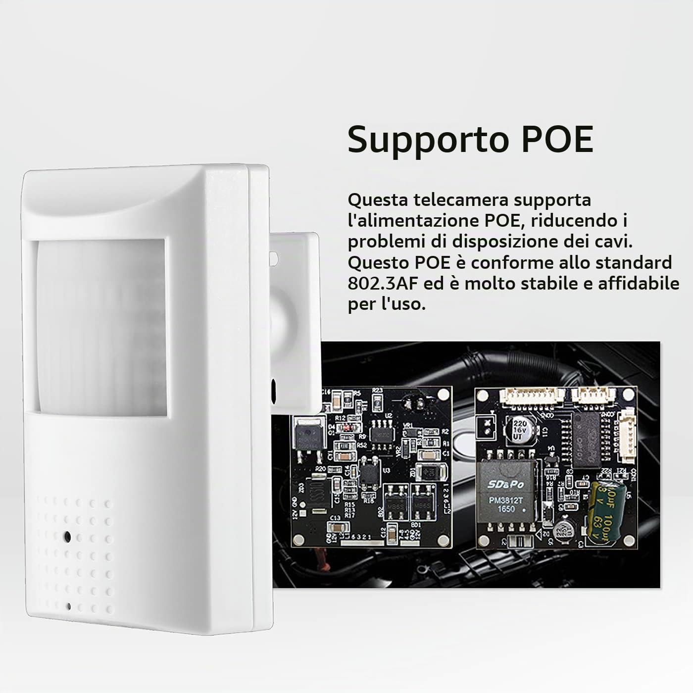 Revotech Telecamera IP PoE 3MP PIR Pinhole, Telecamera di sicurezza interna PoE con audio, 940nm IR invisibile visione notturna, P2P visione remota, obiettivo da 3,7mm (80° FOV) (IPIR-P-A-FHW)