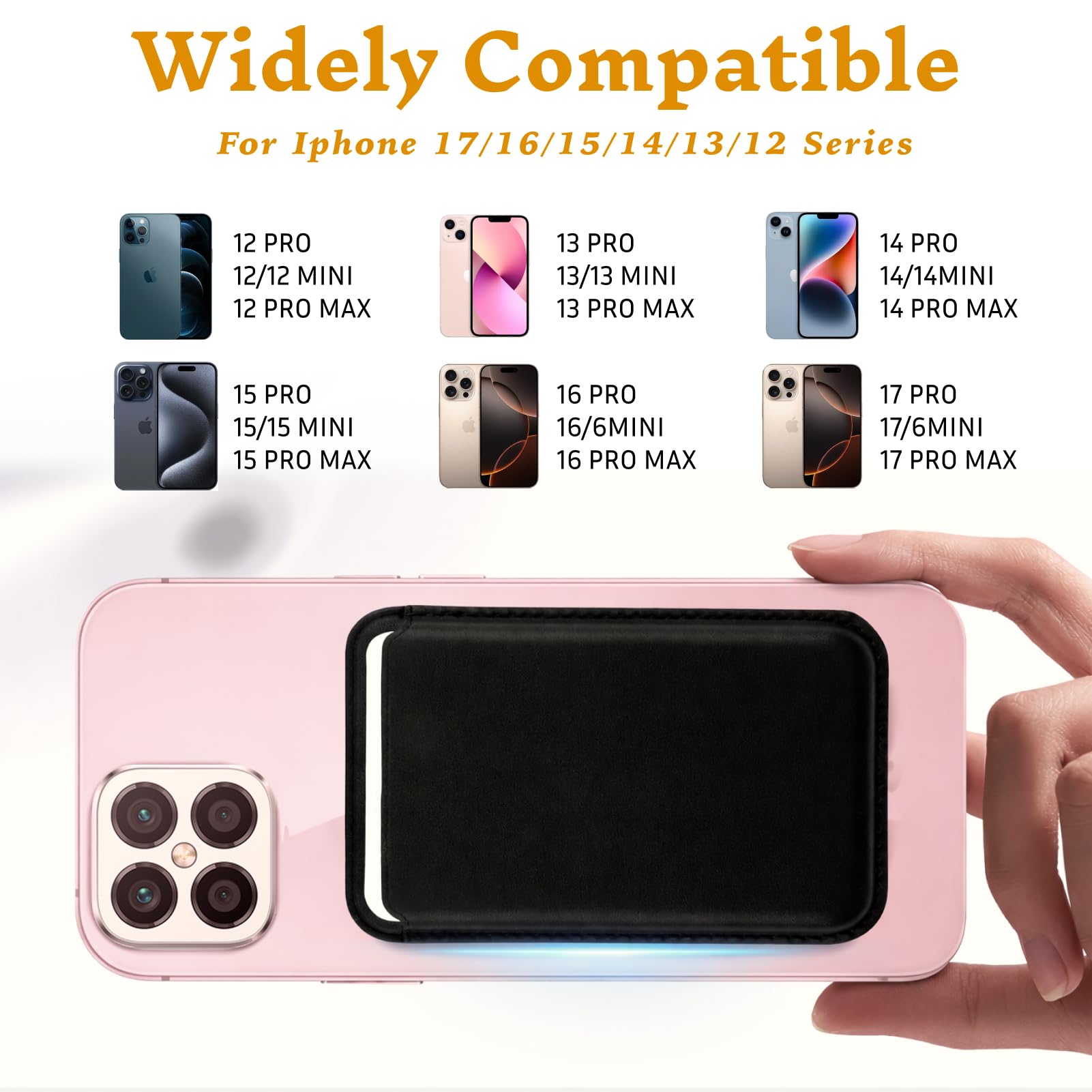 Porte Carte Magnétique Aimants Puissants Compatible iPhone 17/17e/Air/16/15/14/13/12 pour 2-3 Cartes