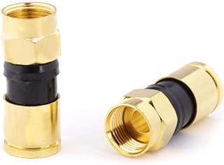 Gold Coaxial Cable Compression Fitting | 100 Pack Connector | for RG6 Coax Cable - with Weather Seal O Ring and Water Tight Grip