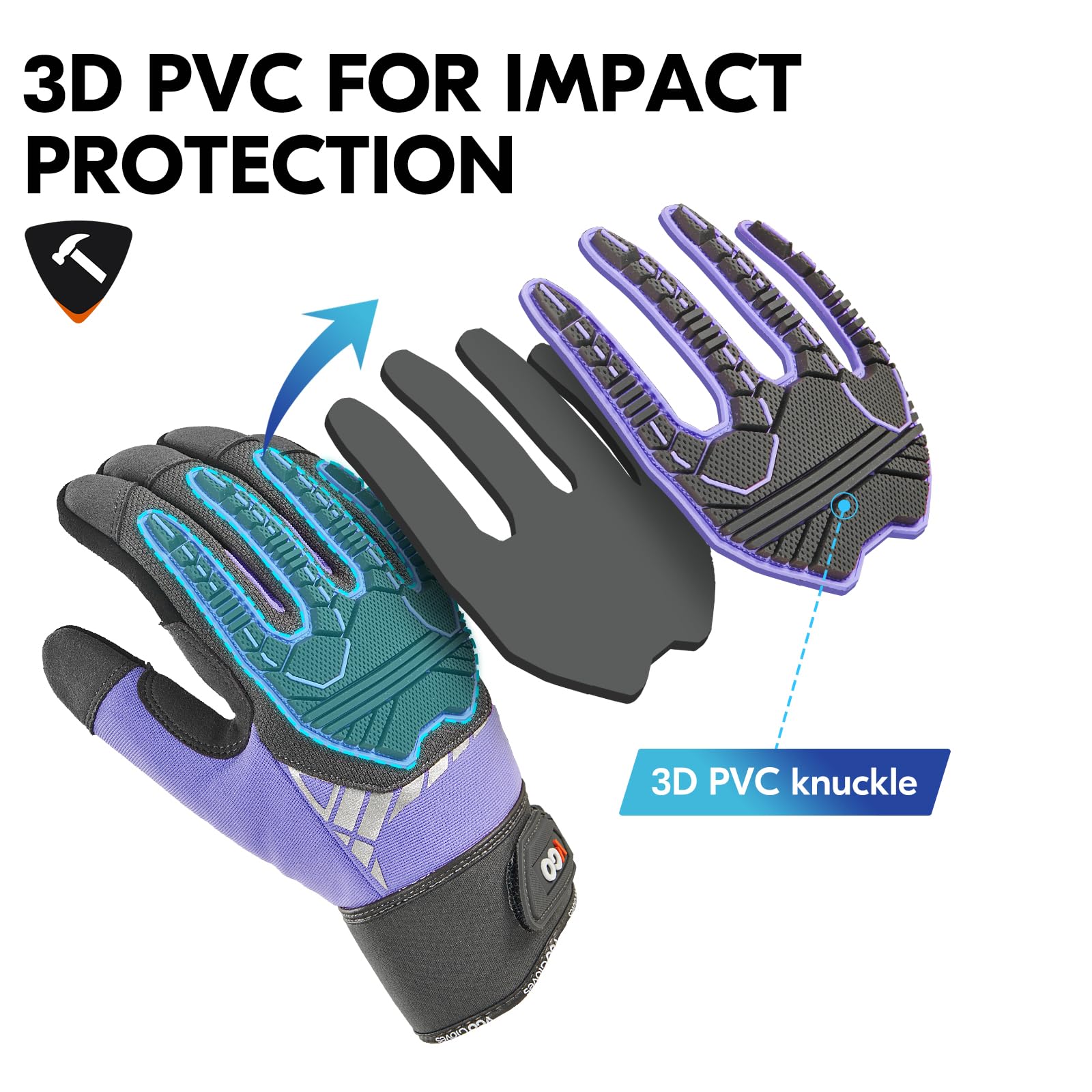 Vgo...Heavy Duty Work Gloves for Women,Synthetic Leather Yardwork Gardening Gloves,Impact Protection Construction Gloves,Vibration Reduction Mechanic Gloves Women Touchscreen 1Pair SL8849IP(Purple,M) - Image 2
