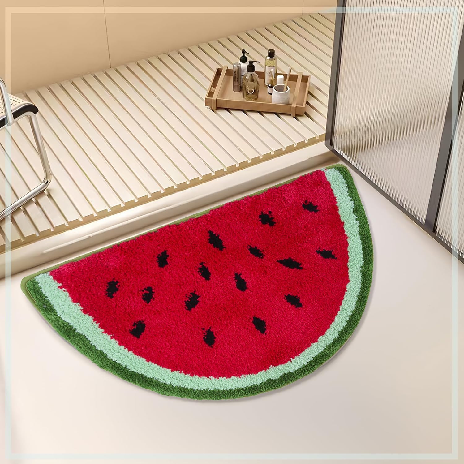 Baby Playtime Cozy Watermelon Cute Fruits Half Round Shaped Bedroom Bathroom Doorway Kitchen Floor Rug Carpet Water Absorption Non-Slip mat for Kid's Room (50x80CM)