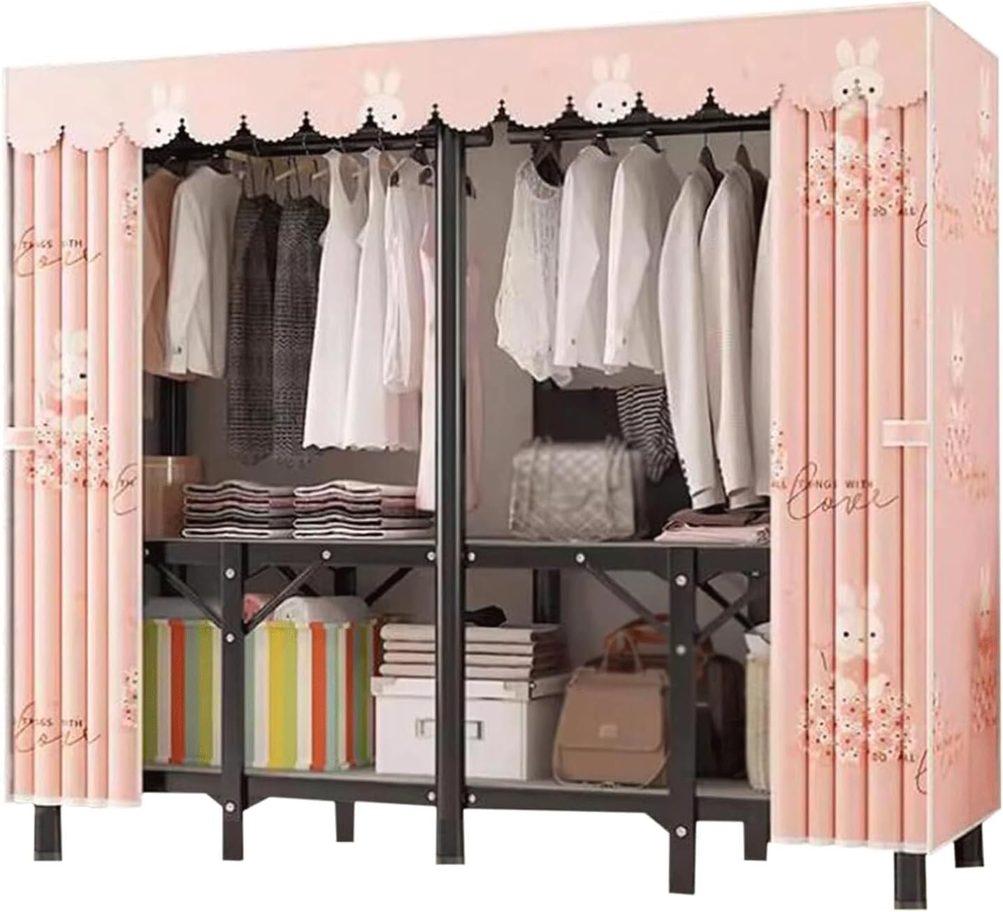 TIST Portable Closet Iron Closet with Cloth Cover Closet Bedroom Closet Large Capacity Storage Cabinet(A,200cm/788.7in)