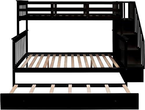 Miniatura 143 de Merax Litera de escalera individual sobre matrimonial con nido, escalera de almacenamiento y barandilla de longitud completa, litera de