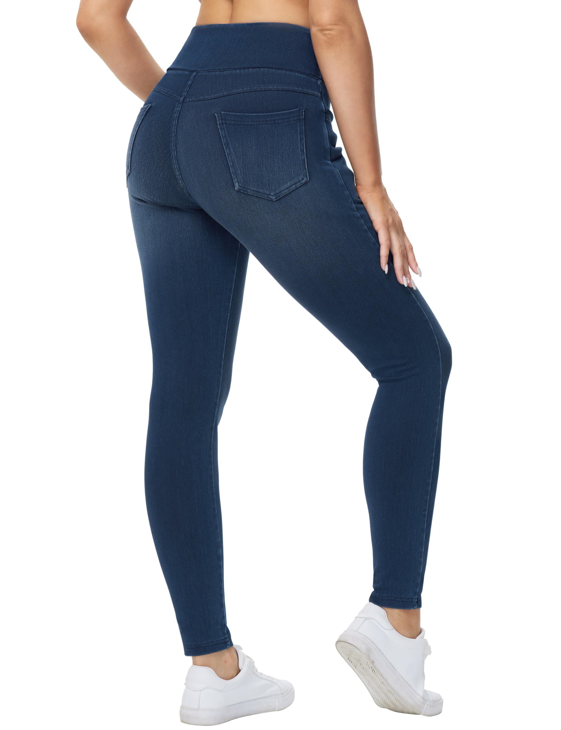 Origiwish Womens High Waisted Jeggings Stretchy Skinny Jeans Pull On Tummy Control Leggings with Pockets Dark Blue