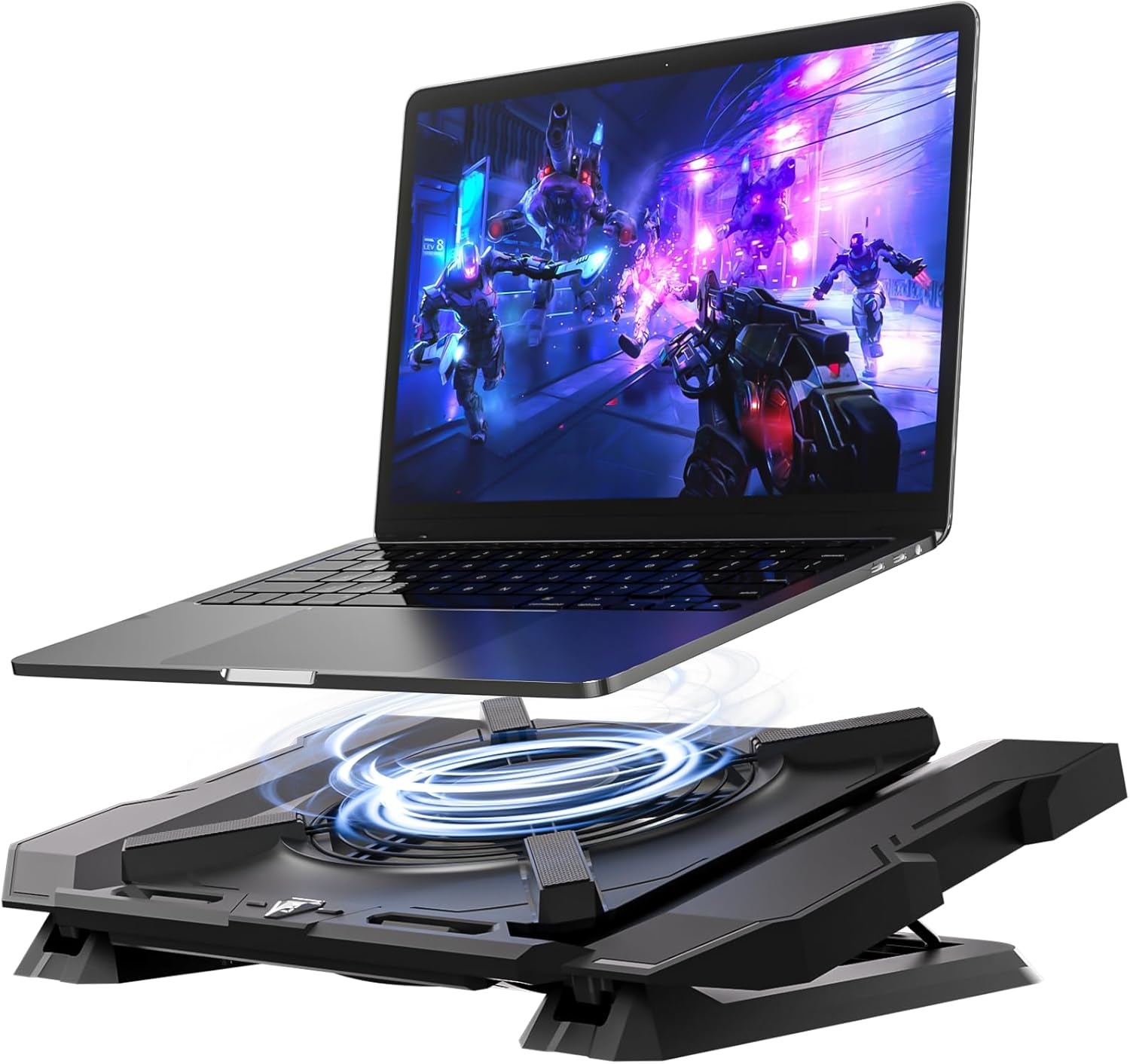 Laptop Cooling Pad, Gaming Laptop Cooler with 7.1 Inch Powerful Fan, RGB Lights & 3-Speed Fan Control & LCD Diamond Design, Height Adjustable Quiet Laptop Cooling Stand for 12"-21" Laptops etc