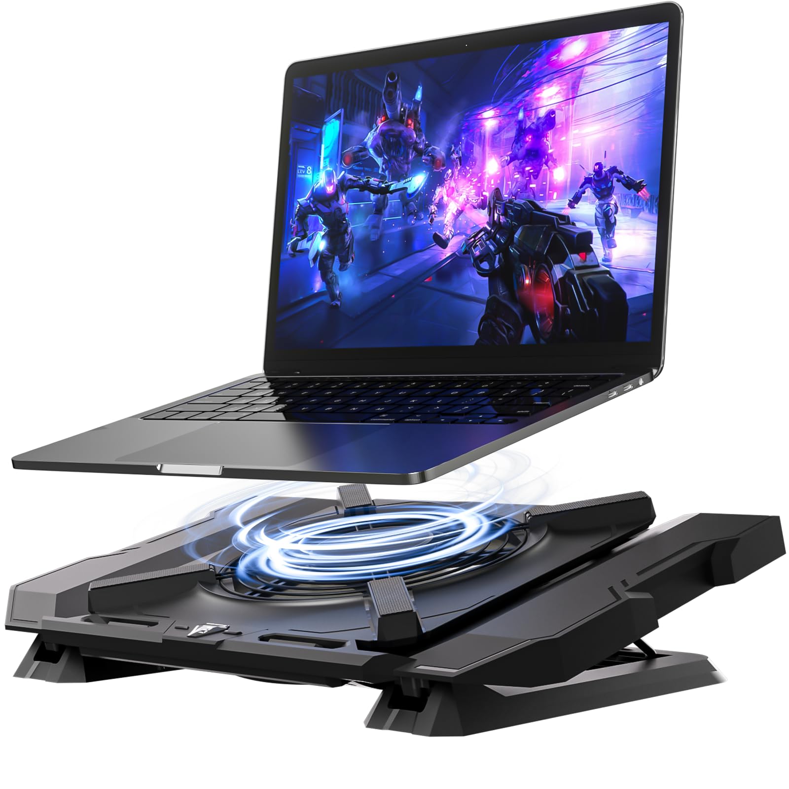 Laptop-Kühlkissen, Gaming-Laptop-Kühler mit 18,8 cm (7,1 Zoll) leistungsstarkem Lüfter, RGB-Lichtern & 3-Gang-Lüftersteuerung & LCD-Diamant-Design, höhenverstellbar, leiser Laptop-Kühlständer