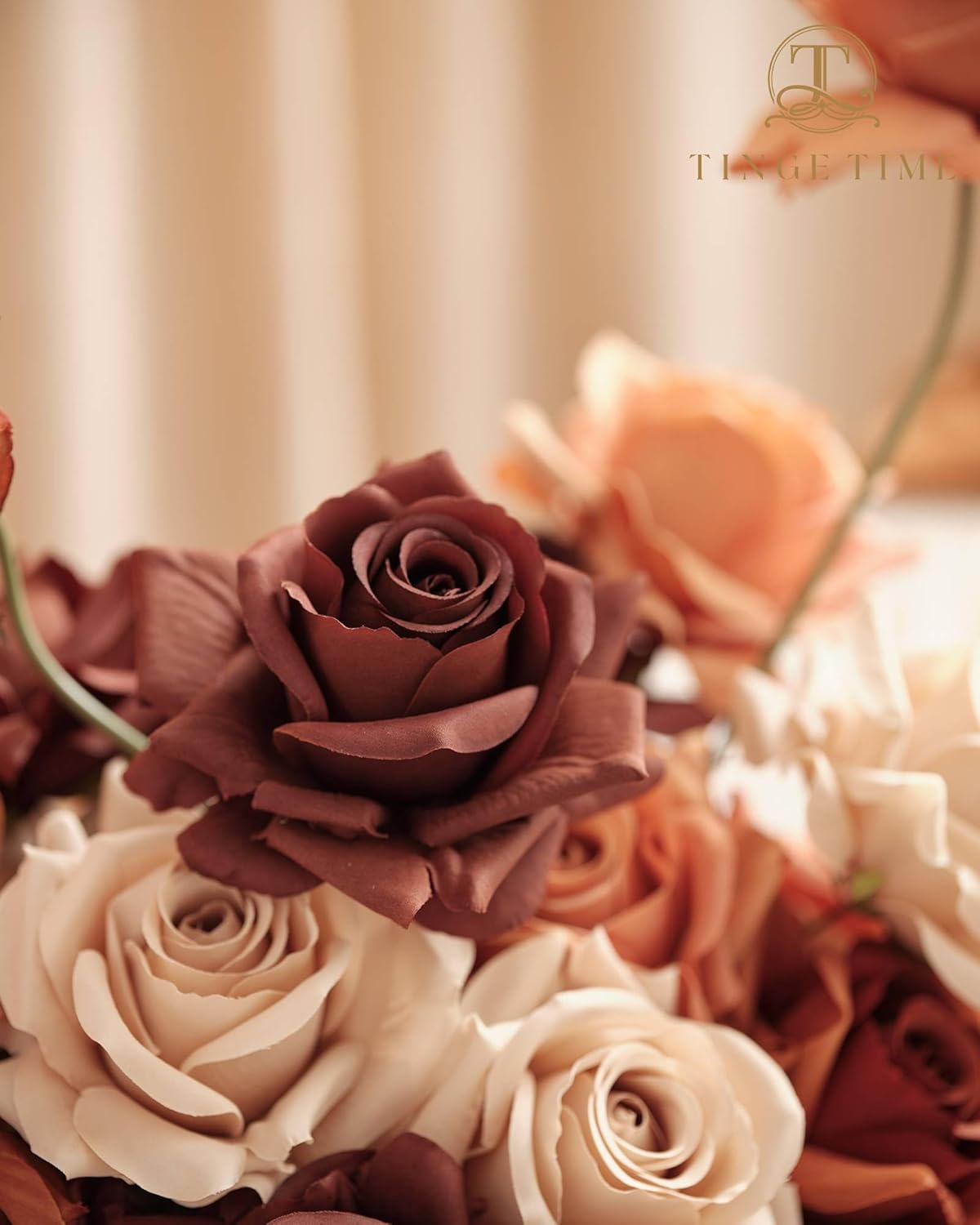 TINGE TIME Artificial Flowers Combo Box Set 16PCS Fake Rose Silk Flower with Stem for DIY Wedding Bouquets Centerpieces Baby Shower Party Home Fall Decoration (Gradient Burnt Orange)